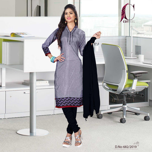 Grey With Black Border Women's Premium Tripura Cotton Hospital Uniform Salwar Kameez