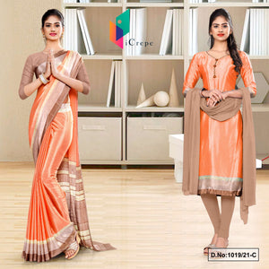Peach Gray Women's Premium Silk Chiffon Small Butty Uniform Sarees Salwar Combo For School Uniform
