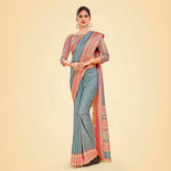 Turquoise Women's Premium Mulberry Silk Plain Gaala Border Taj Hotel Uniform Saree