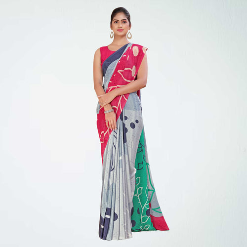 White and Maroon Women's Premium Italian Silk Digital Print Uniform Sarees for Nurses With Blouse Piece