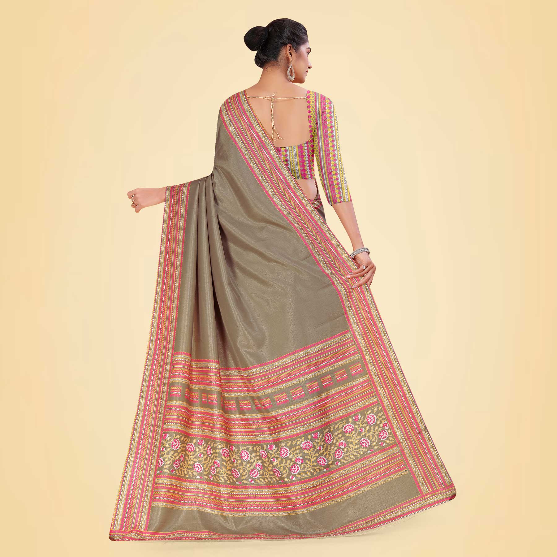 Women's Premium Mulberry Silk Plain Gaala Border Taj Hotel Uniform ...
