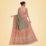 Brownish Grey Women's Premium Mulberry Silk Plain Gaala Border PTM Uniform Saree