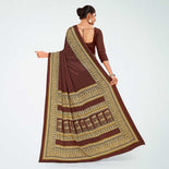 Brown and Beige Women's Premium Italian Silk Plain Gaala Border Teachers Uniform Saree