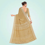 Beige Women's Premium Silk Chiffon Small Butty Housekeeping Uniform Saree