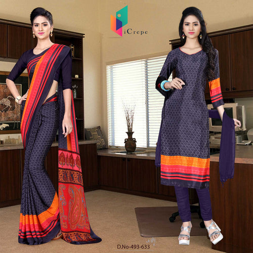 Gray and Red Women's Premium Italian Silk Eyecatchers School Uniform Sarees Salwar Combo