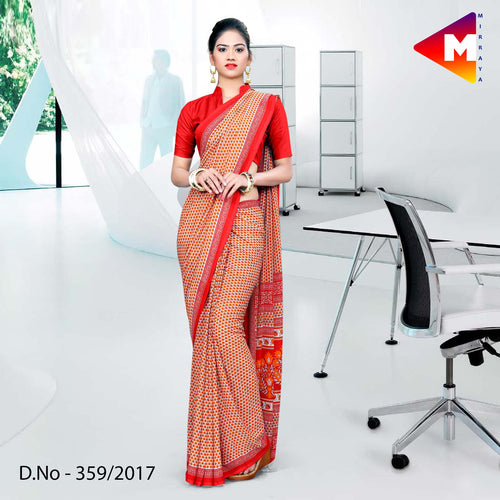 Brown And Red Georgette Uniform Saree
