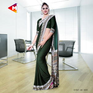 Dark Green Women's Premium Georgette Staff Uniform Saree With Blouse Piece