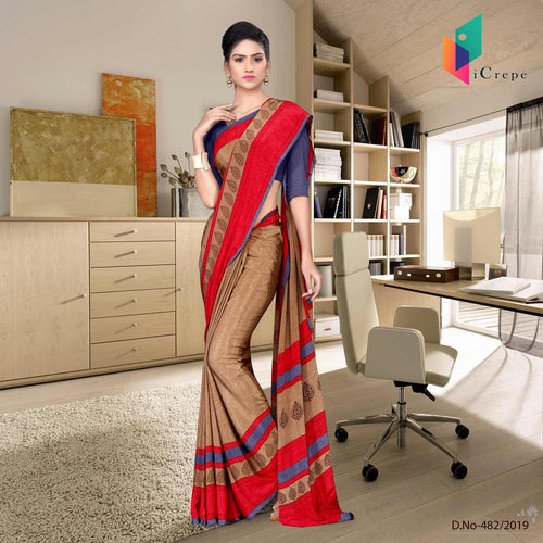 Brown And Purple Italian Crepe Silk Hospital Uniform Saree
