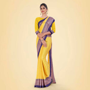 Yelow and Violet Women's Premium Silk Chiffon Small Butty Industrial Uniform Saree