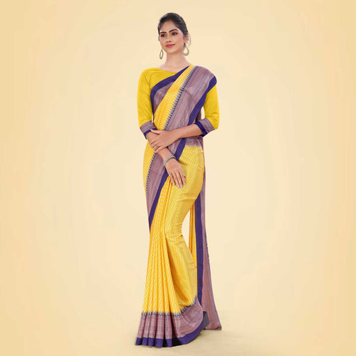Aqua Green and Crimson Pink Women's Premium Silk Chiffon Small Butty College Uniform Saree