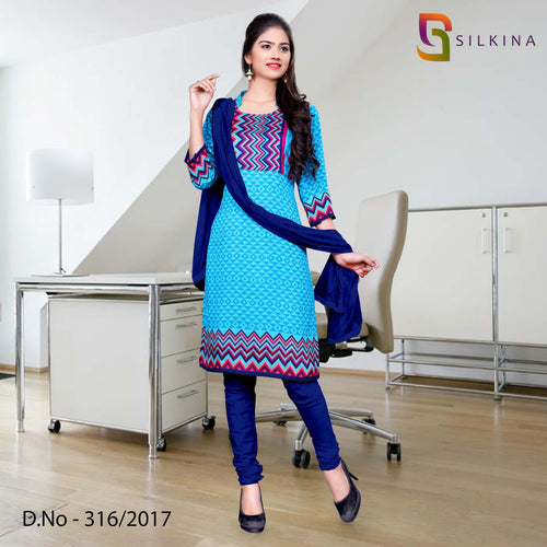 Blue Red Silk Georgette Uniform Salwar Kameez