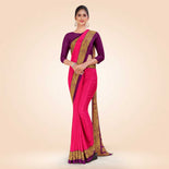 Orchid and Violet Women's Premium Italian Silk Plain Gaala Border Nurse Uniform Saree