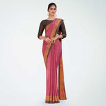 Orchid and Violet Women's Premium Italian Silk Plain Gaala Border Nurse Uniform Saree