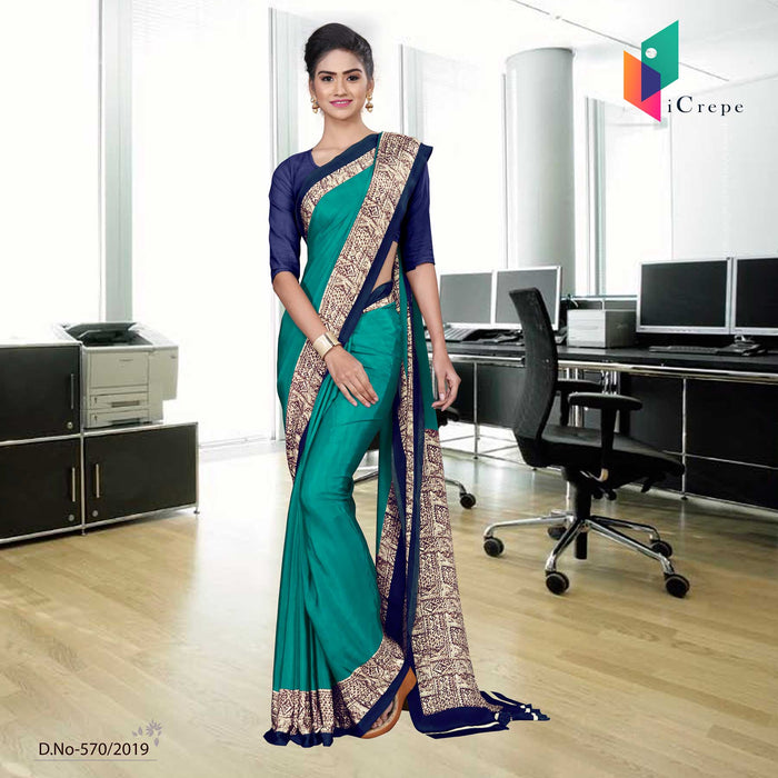 Green And Purple Italian Crepe Silk School Uniform Saree