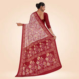 White and Maroon Women's Premium Italian Silk Paisley Print Staff Uniform Sarees With Blouse Piece