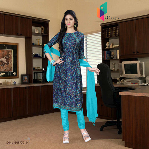 Navy Blue And Turquoise Italian Crepe Silk College Uniform Salwar Kameez