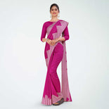 Rani Pink Women's Premium Mulberry Silk Plain Gaala Border Industrial Workers Uniform Saree