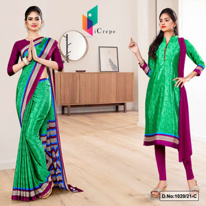 Green Wine Women's Premium Silk Chiffon Discipline Day Uniform Sarees Salwar Combo For College Uniform