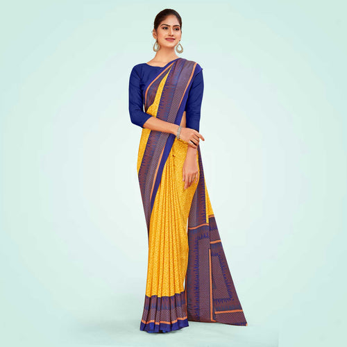 Turquoise and Navy Blue Women's Premium Italian Silk Discipline Day PTM Uniform Saree