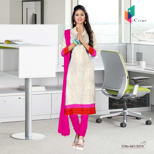 Off White And Pink Women's Premium Italian Crepe Silk Hospital Uniform Salwar Kameez