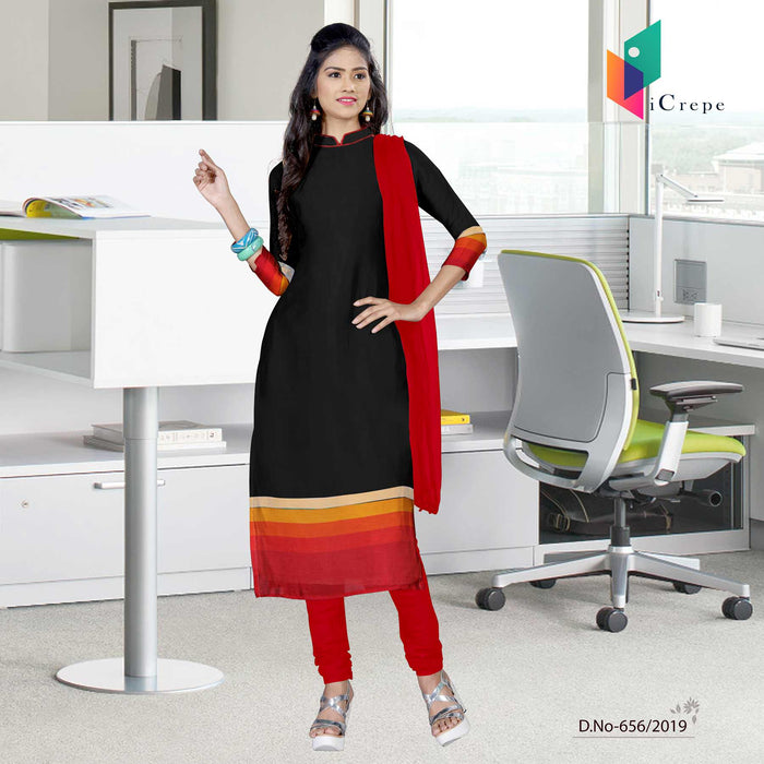 Black And Red Italian Crepe Silk Institute Uniform Salwar Kameez
