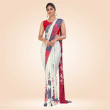 Turquoise Women's Premium Italian Silk Digital Print Female Uniform Sarees With Blouse Piece