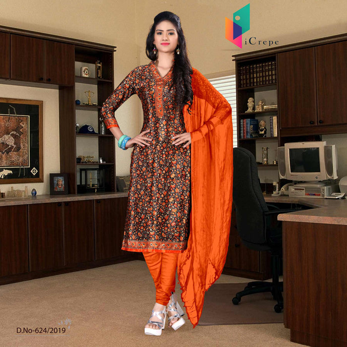 Brown And Orange Italian Crepe Silk Teachers Uniform Salwar Kameez