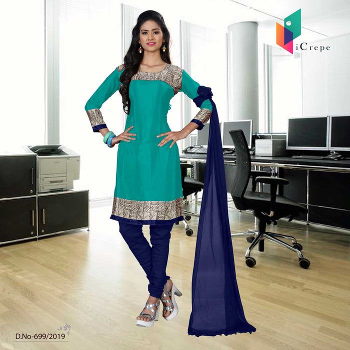 Navy Blue And Green Italian Crepe Silk Institute Uniform Salwar Kameez