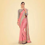 Beige Women's Premium Mulberry Silk Plain Gaala Border School Teacher Uniform Saree