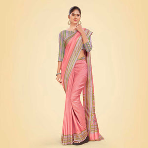 Rose Pink Women's Premium Mulberry Silk Plain Gaala Border Airline Uniform Saree