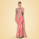 Orchid Pink Women's Premium Mulberry Silk Plain Gaala Border Air India Uniform Saree