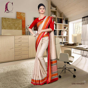 Beige And Maroon Tripura Cotton Corporate Uniform Saree