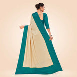 Beige and Bottle Green Women's Premium Silk Chiffon Plain Gaala Border Industrial Uniform Sarees With Blouse Piece