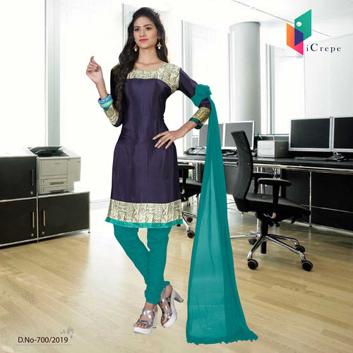 Green And Navy Blue Italian Crepe Silk Institute Uniform Salwar Kameez