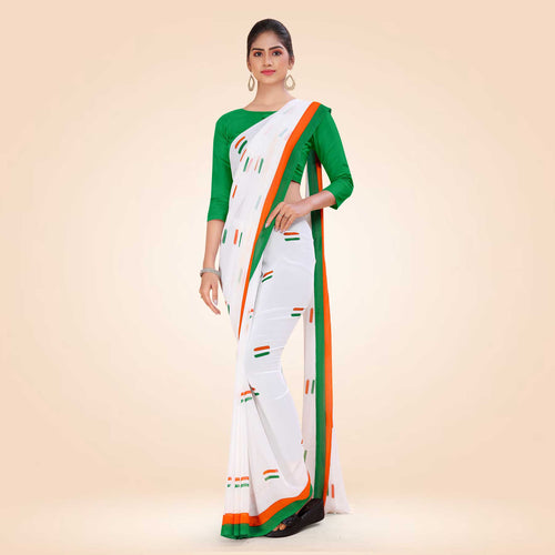 Tricolor Women's Premium Soft Georgette Patriotic Airline Uniform Sarees With Blouse Piece