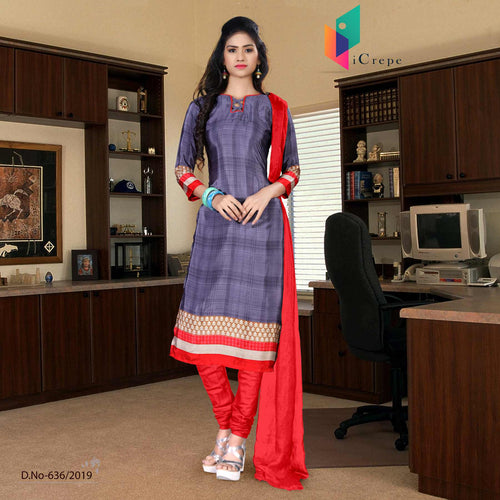 Violet And Red Women's Premium Italian Crepe Silk Fancy Uniform Salwar Kameez