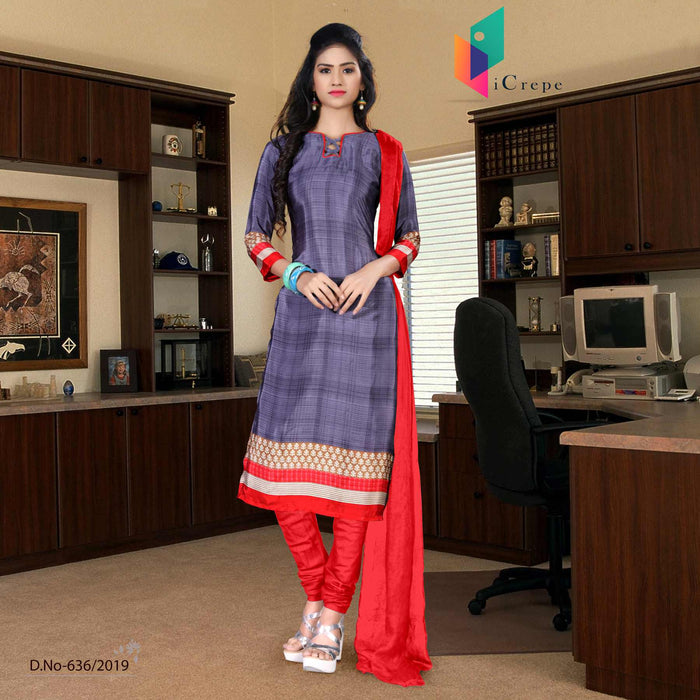 Violet And Red Italian Crepe Silk Fancy Uniform Salwar Kameez