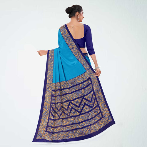 Dark Blue and Navy Blue Women's Premium Italian Silk Plain Gaala Border Industrial Workers Uniform Saree