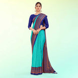 Turquoise and Navy Blue Women's Premium Italian Silk Discipline Day PTM Uniform Saree