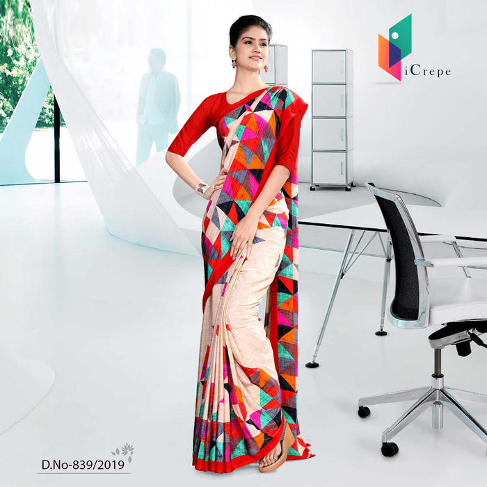 Beige And Pink Corporate Uniform Saree