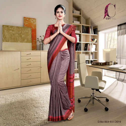 Onion Gray Rust Border Premium Italian Silk Crepe Saree For Receptionist Uniform Sarees