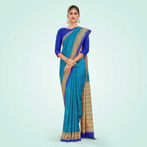 Grey and Turquoise Women's Premium Mulberry Silk Small Butty Hospital Uniform Saree
