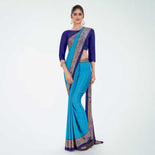 Turquoise and Botlle Green Women's Premium Italian Silk Plain Gaala Border School Teacher Uniform Saree