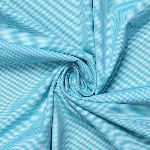 Sea Green Micro Chex Men's Cotton Unstitched Uniform Shirt Fabrics