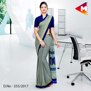 Green With Blue Border Georgette Uniform Saree