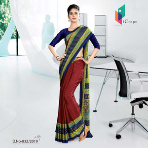 Green And Maroon Corporate Uniform Saree