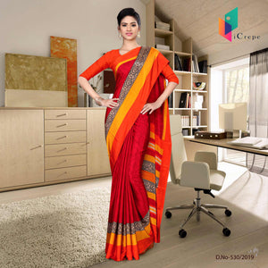 Maroon And Orange Italian Crepe Silk Handloom Uniform Saree