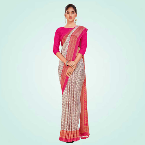 Pink and Rani Pink Women's Premium Silk Chiffon Small Butty Resort Uniform Saree