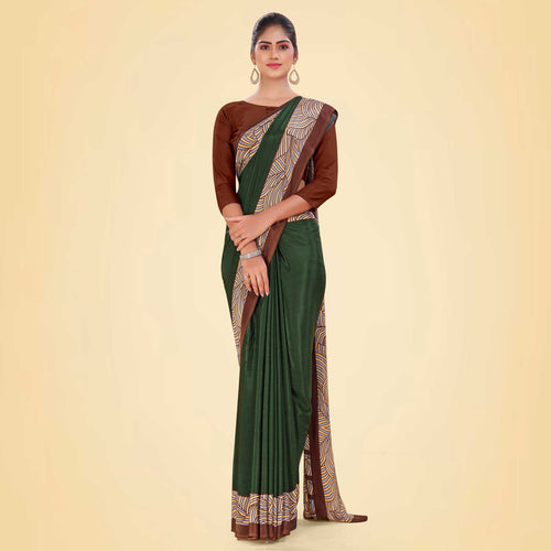 Turquoise and Botlle Green Women's Premium Italian Silk Plain Gaala Border School Teacher Uniform Saree