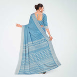 Sky Blue Women's Premium Silk Chiffon Small Butty Institution Uniform Saree